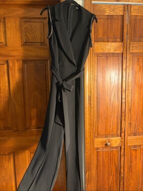 Sleeveless Black Belted Wide-Leg Jumpsuit